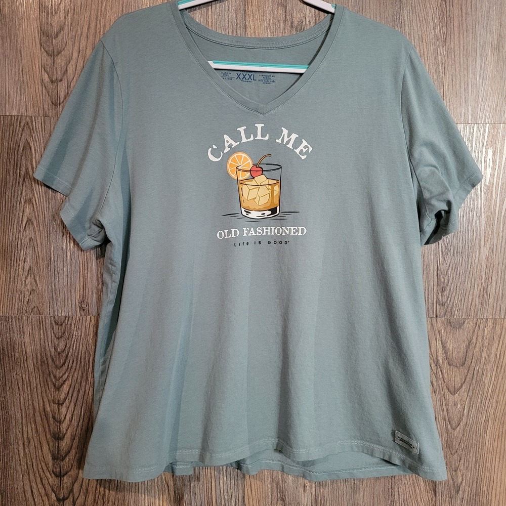 Life is Good Crusher Tee 3XL XXXL Call Me Old Fashioned Cocktail Drink V-Neck